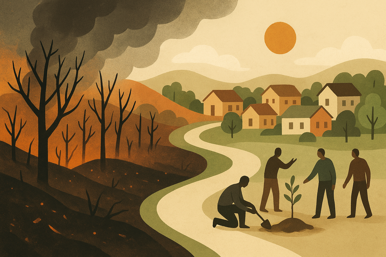 منظره‌ای کلی از مناطق آسیب دیده توسط آتش‌سوزی جنگلی