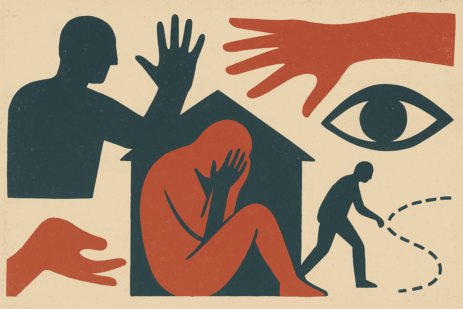 تصویر نمادین خشونت خانگی با تمرکز بر تعقیب و تهدید