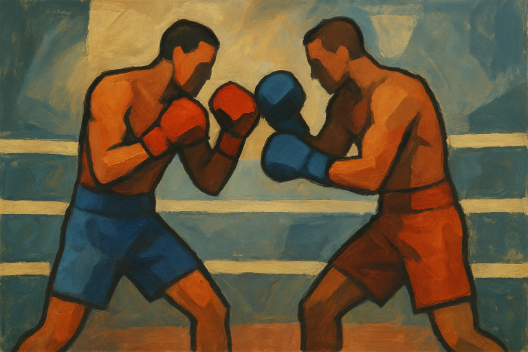 دو بوکسور در حال مبارزه در رینگ