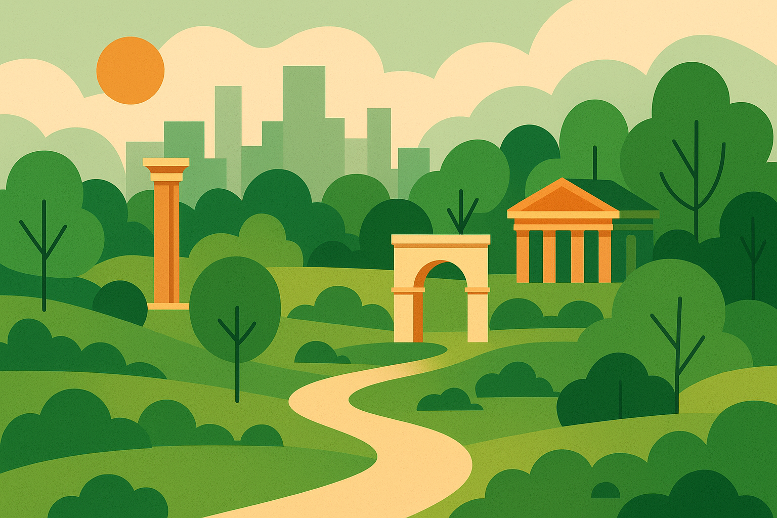 پارک شهری با فضای سبز گسترده