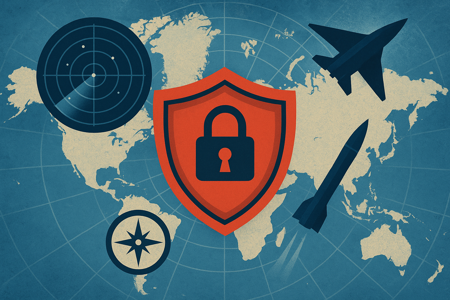 تصویری انتزاعی مرتبط با امنیت ملی و نقشه‌ای از قطب شمال