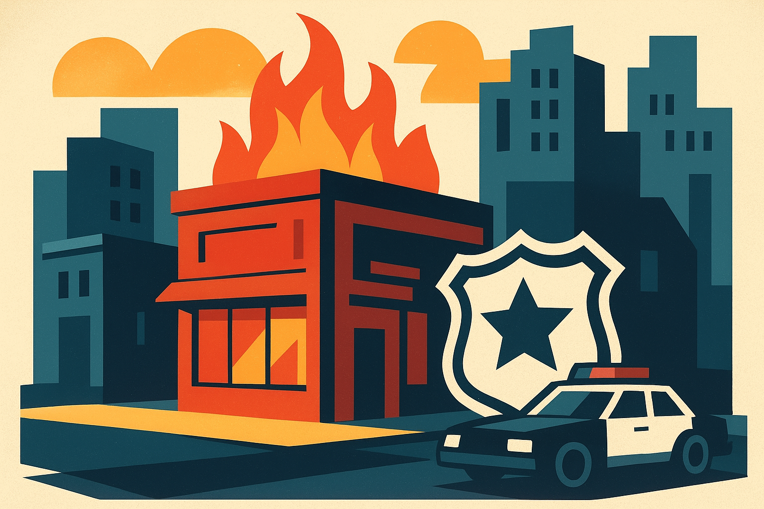 نمای کلی شهری با ساختمان‌های تجاری