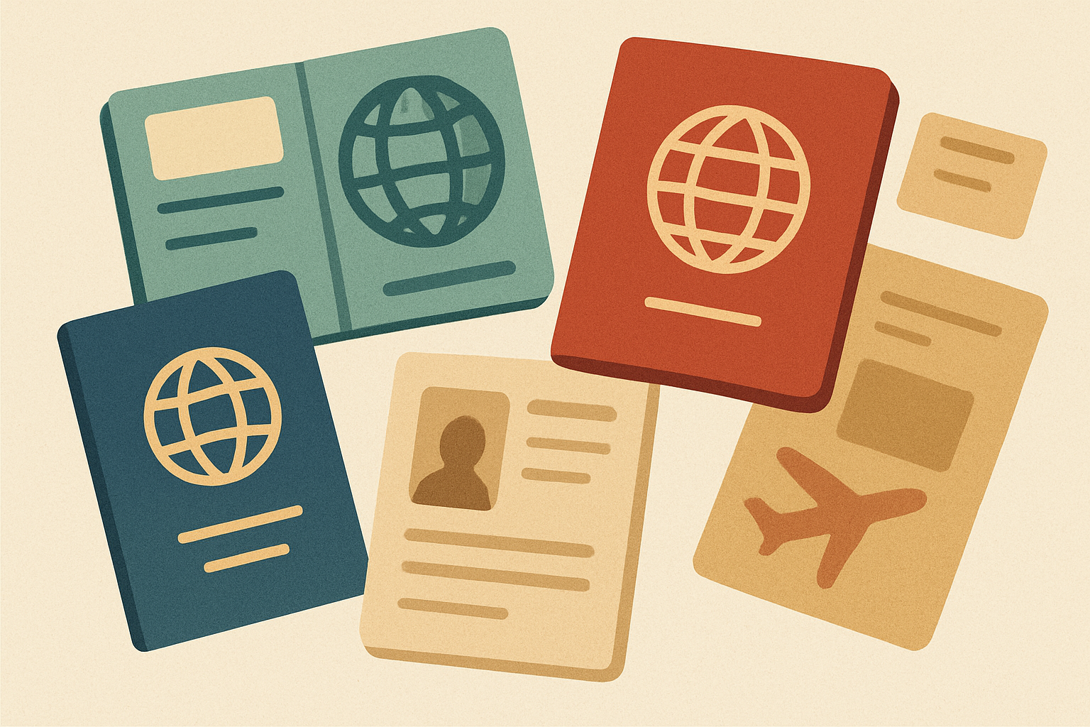 تصویر نمادین پاسپورت‌های مختلف روی میز