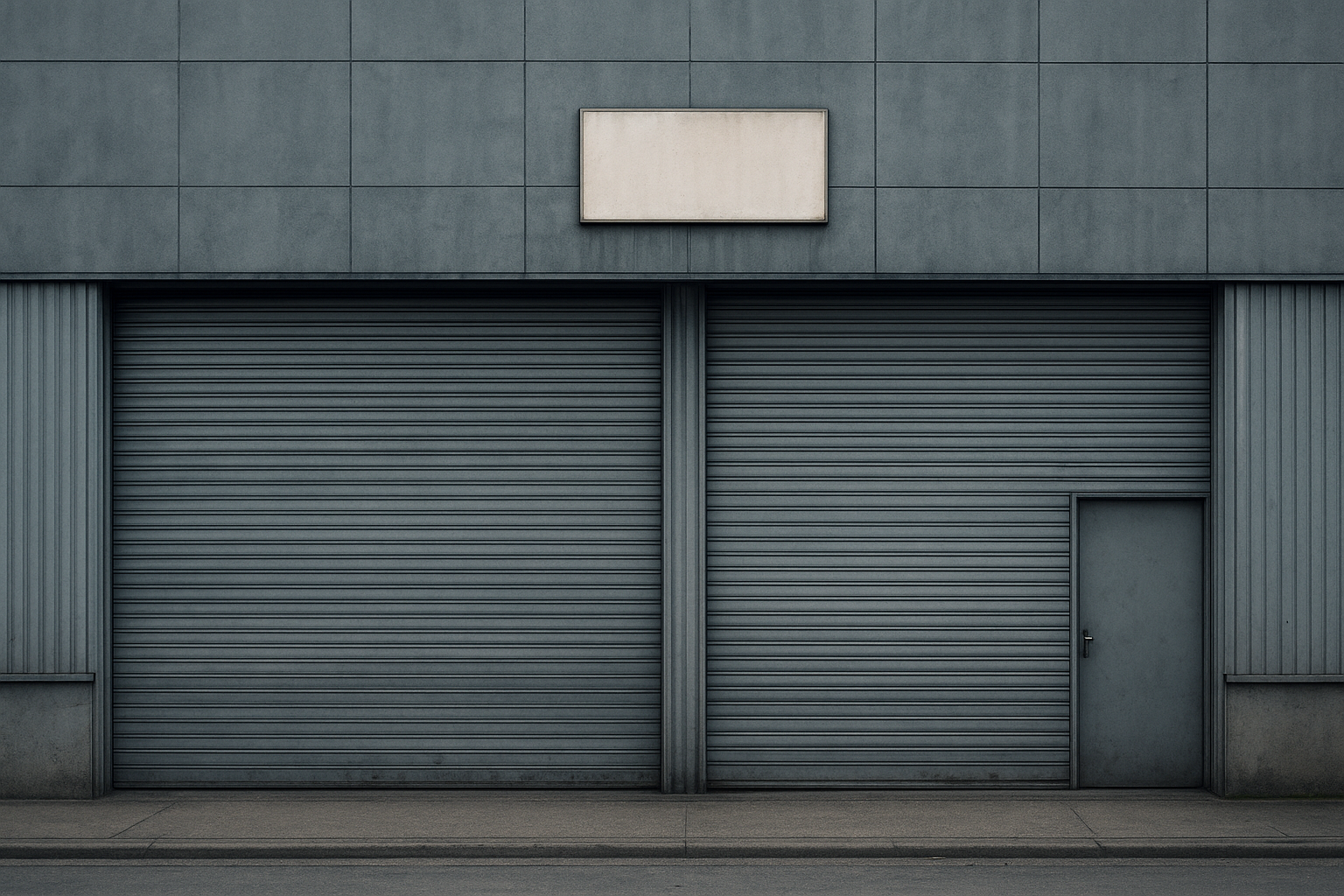 نمای خارجی کارخانه تولید کاروان با درهای بسته