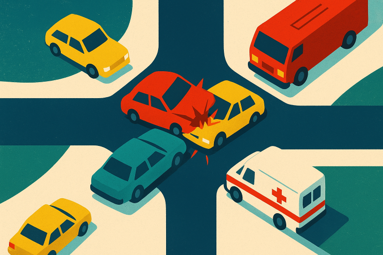 محل تصادف چند خودرو در خیابان بانیا