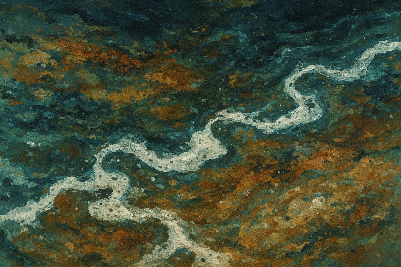 نمای آب با رنگ غیرطبیعی ناشی از شکوفایی جلبکی