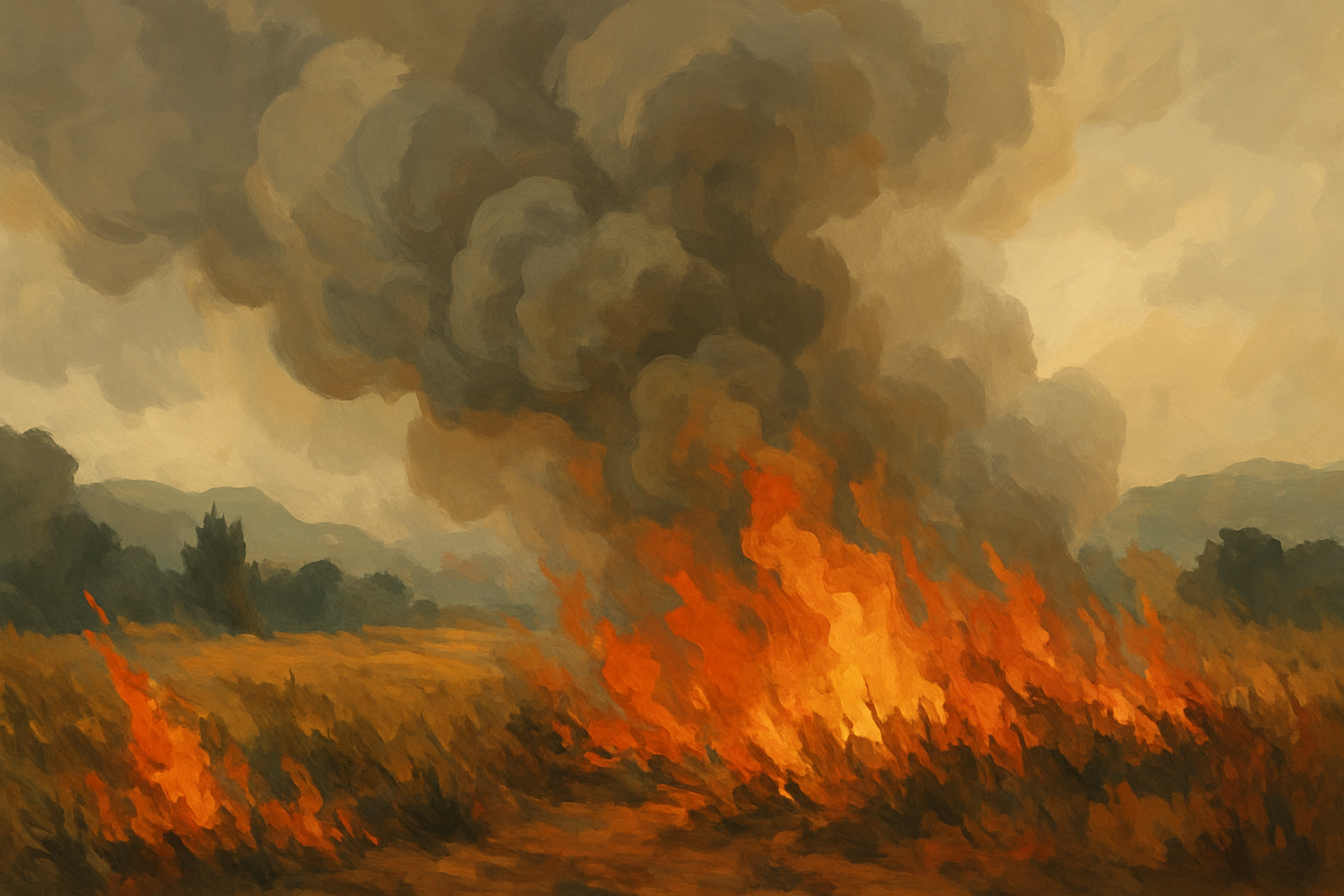 آتش سوزی جنگلی در مناطق روستایی با دود غلیظ