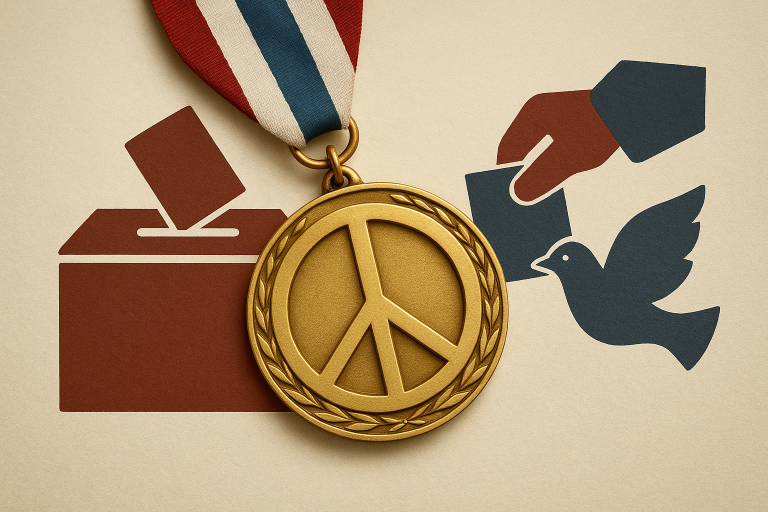 مدال صلح نوبل روی زمینه‌ای ساده