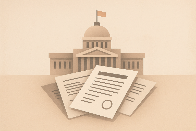 تصویری نمادین از ساختمان پارلمان و اسناد رسمی