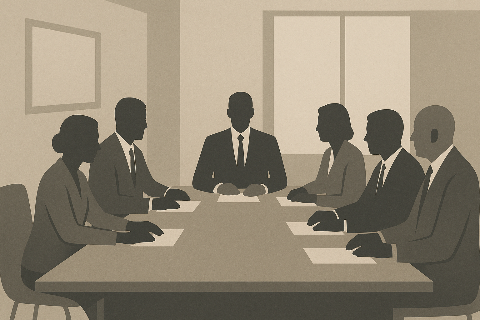 جلسه رسمی با حضور چند مقام بانکی در محیط اداری