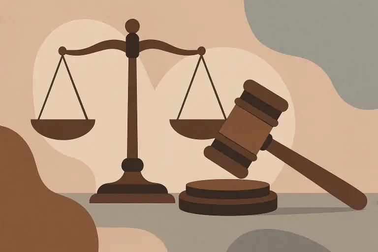 تصویر نمادین عدالت با چکش قاضی