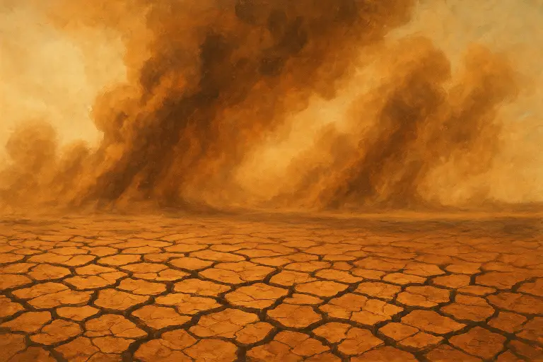 نمای کلی یک منطقه طبیعی خشک با خاک ترک خورده