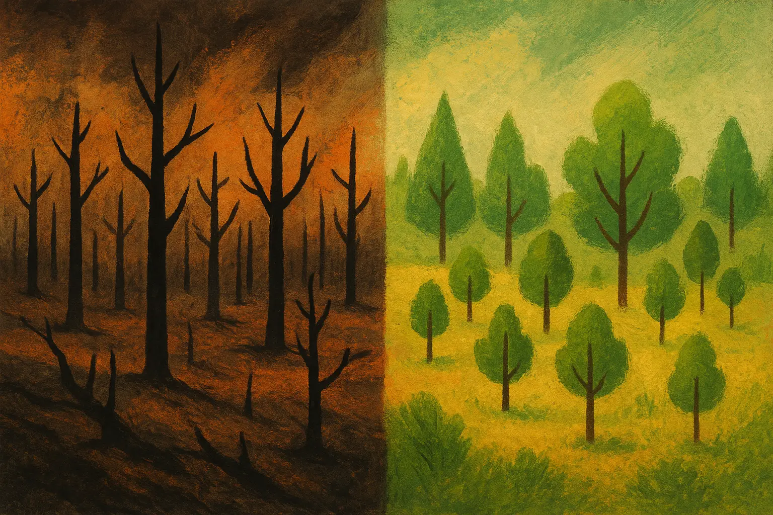 منظره‌ای از زمین‌های سوخته جنگلی بعد از آتش‌سوزی